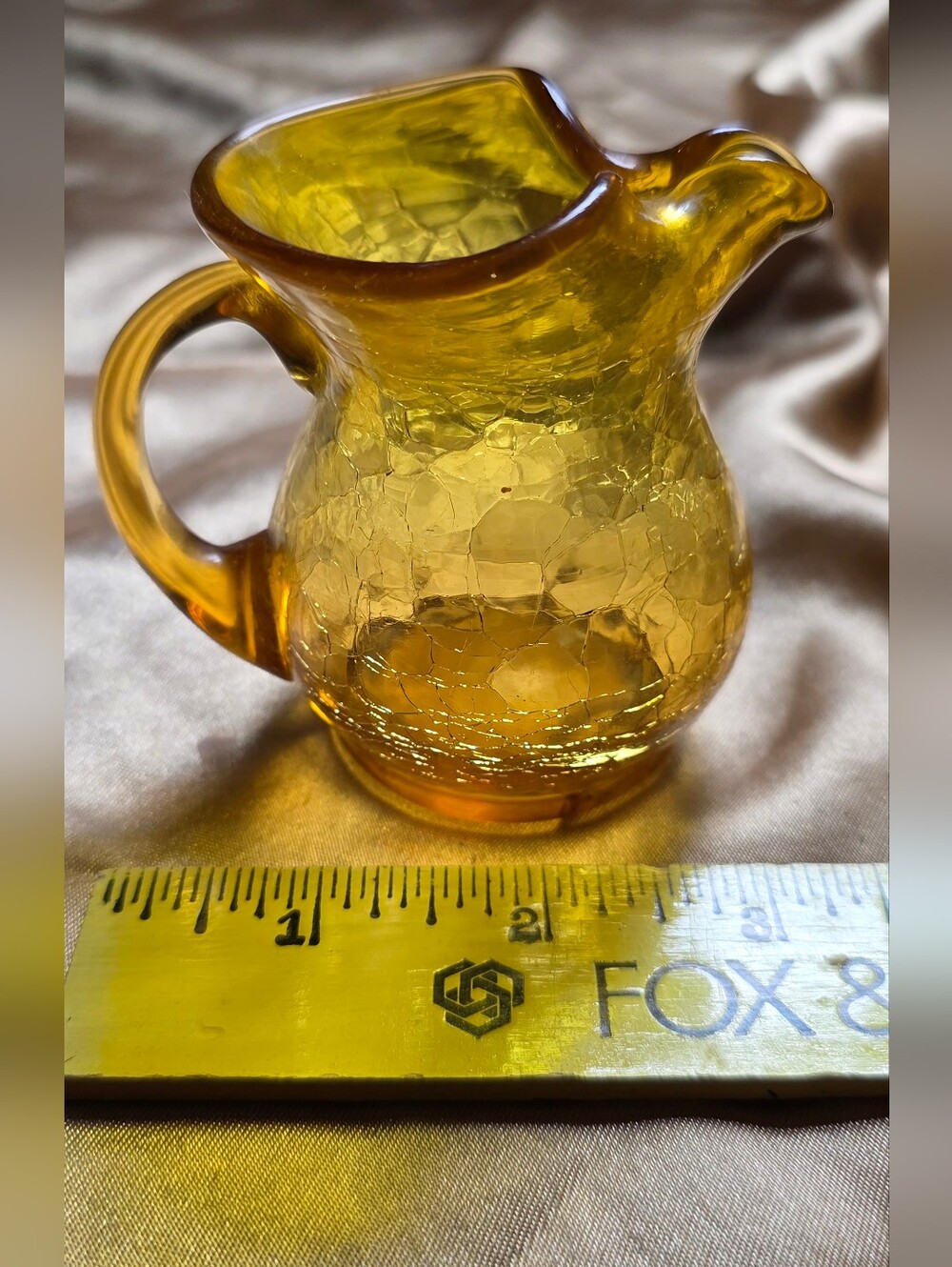 Vintage Amber Crackle Glass Mini Pitcher - Small Decorative Creamer